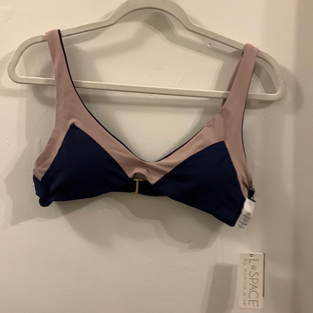 l*space Navy and Blush Front-Clasp Bikini Top